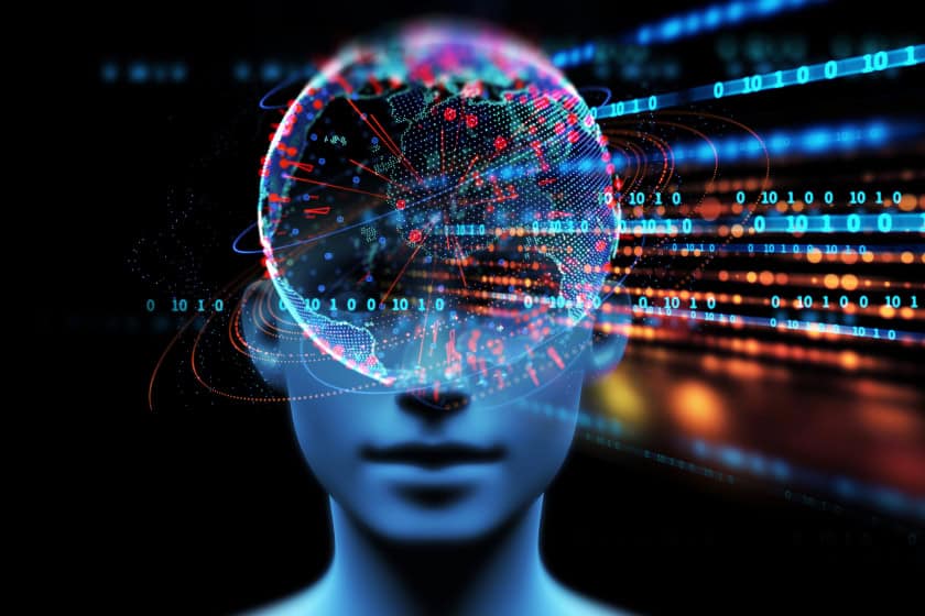 3d image of virtual human on technology background