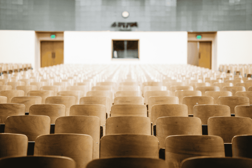 Empty chairs in a lecture theatre
