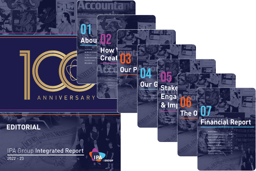 ipa-group-integrated-report Cover and pages of the IPA Group Integrated Report 2022-23
