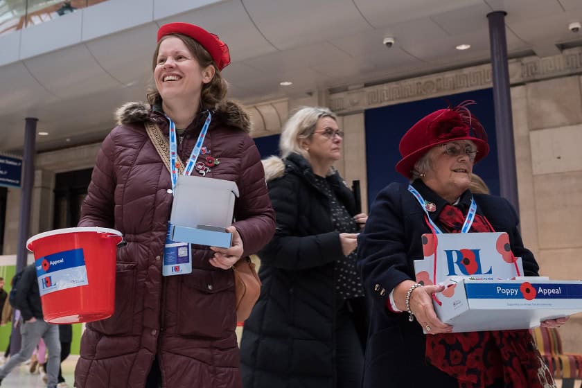 Poppy sellers at the train station