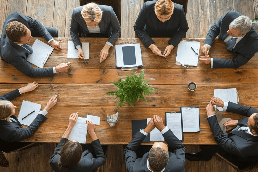 Professionals in discussion at a table