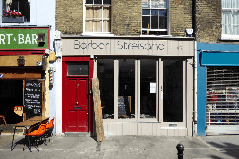 fun-business-names-33313856326_845b415bf7_k Exterior facade of Barber Streisand, a central London hairdresser